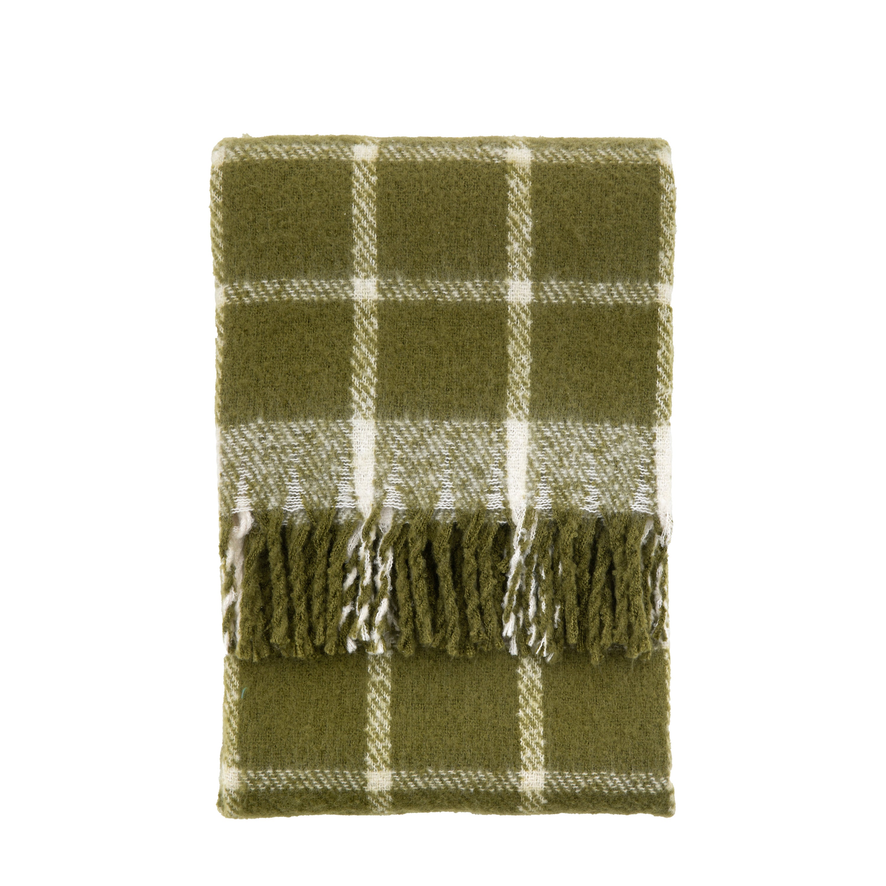 Poly Faux Mohair Check Throw Green