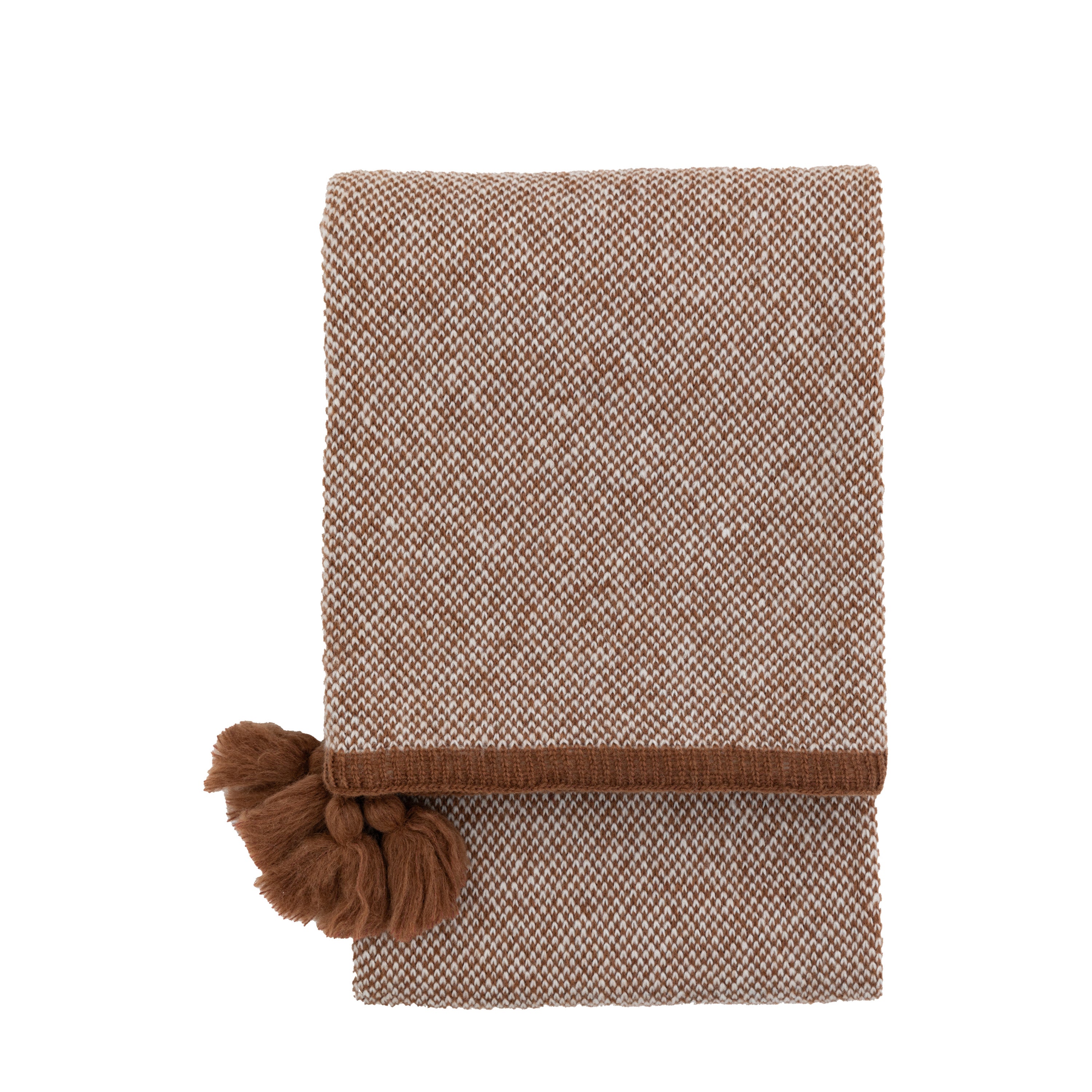 Knitted Border Tassel Throw Rust - Polyester / Wool / Acrylic | Migo Interiors