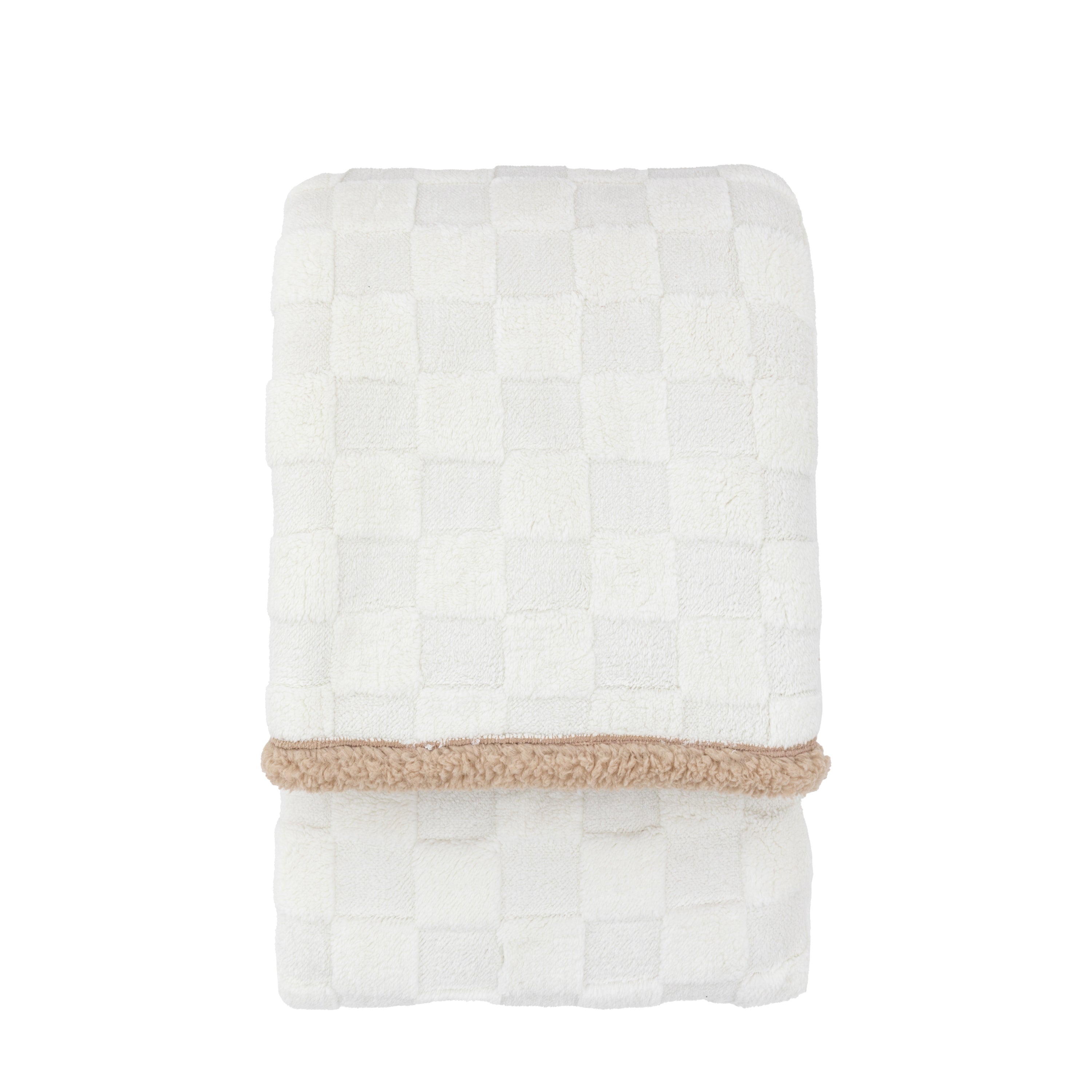 Oakley Checked Sherpa Throw Cream - Polyester | Migo Interiors