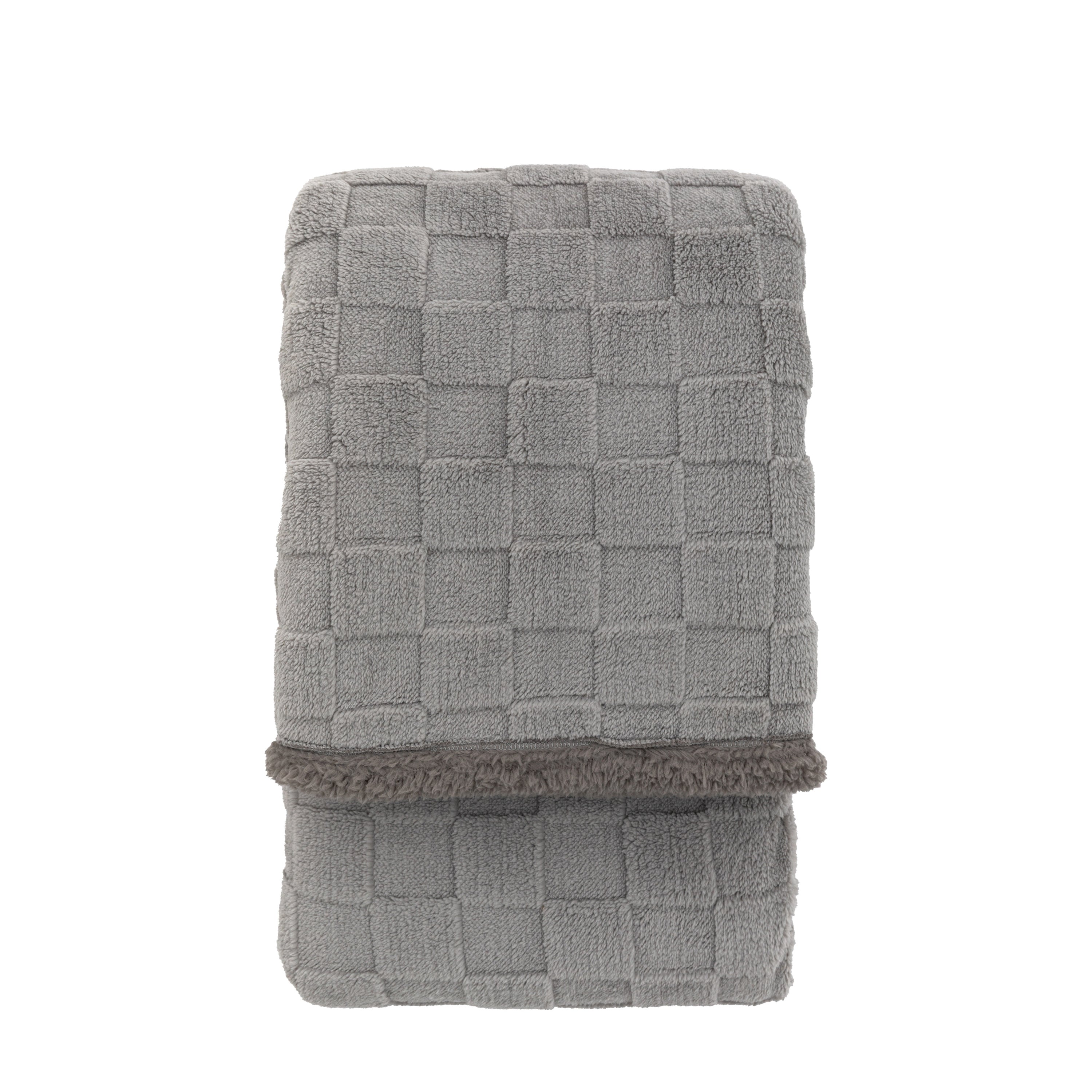 Oakley Checked Sherpa Throw Grey - Polyester | Migo Interiors