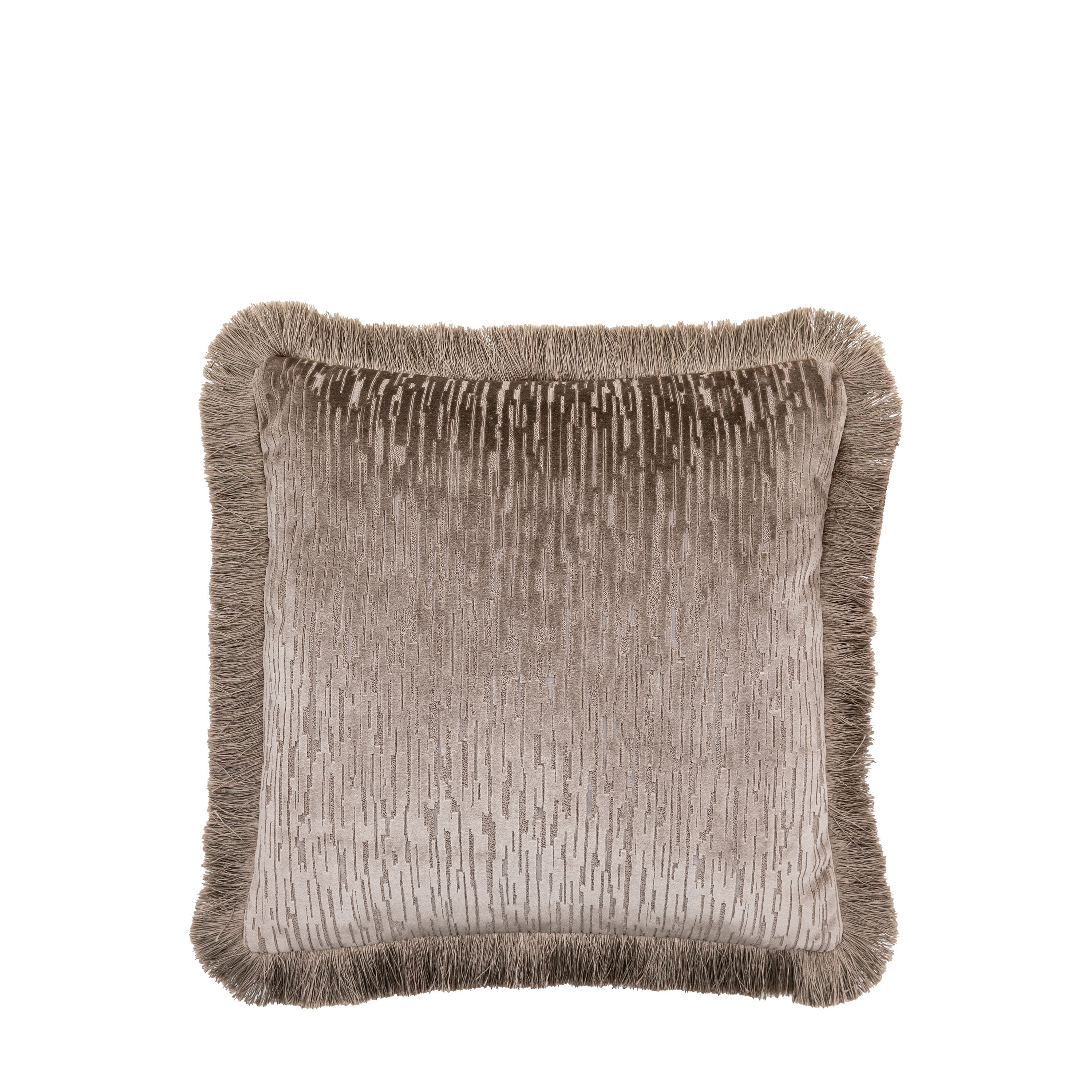 Cut Velvet Fringe Cushion Silver - Polyester | Migo Interiors