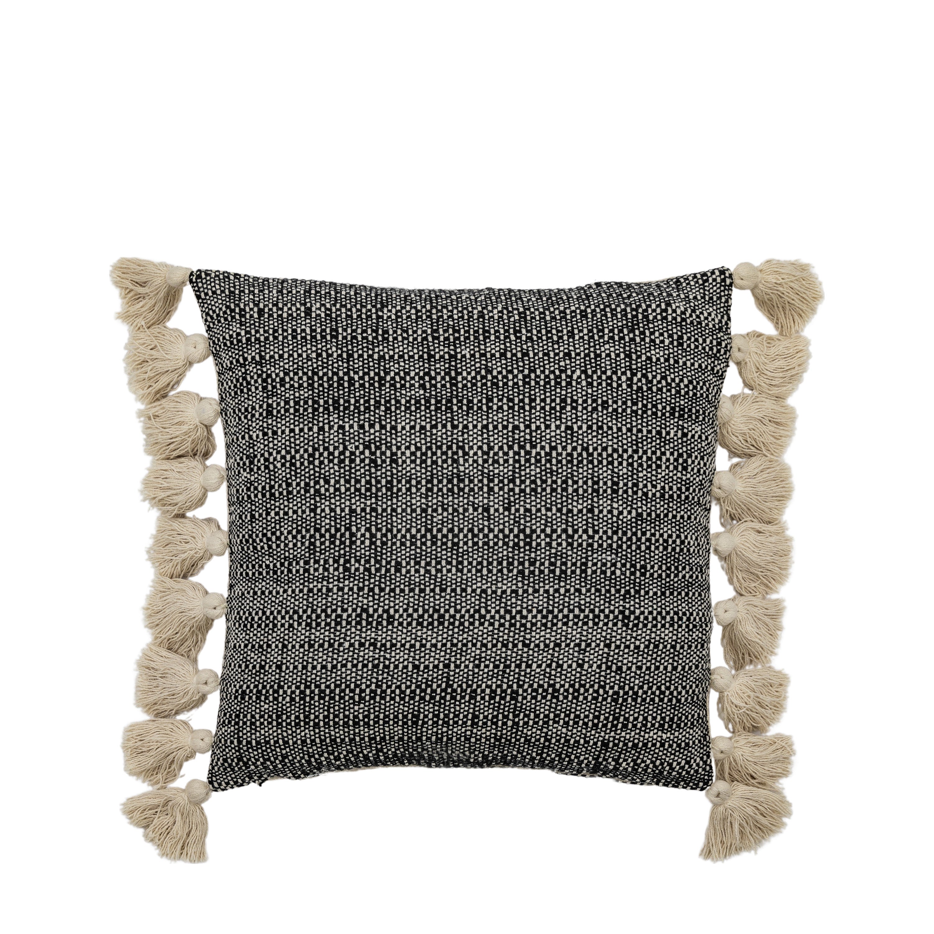 Woven Cushion with Tassels Black - Cotton / Polyester | Migo Interiors