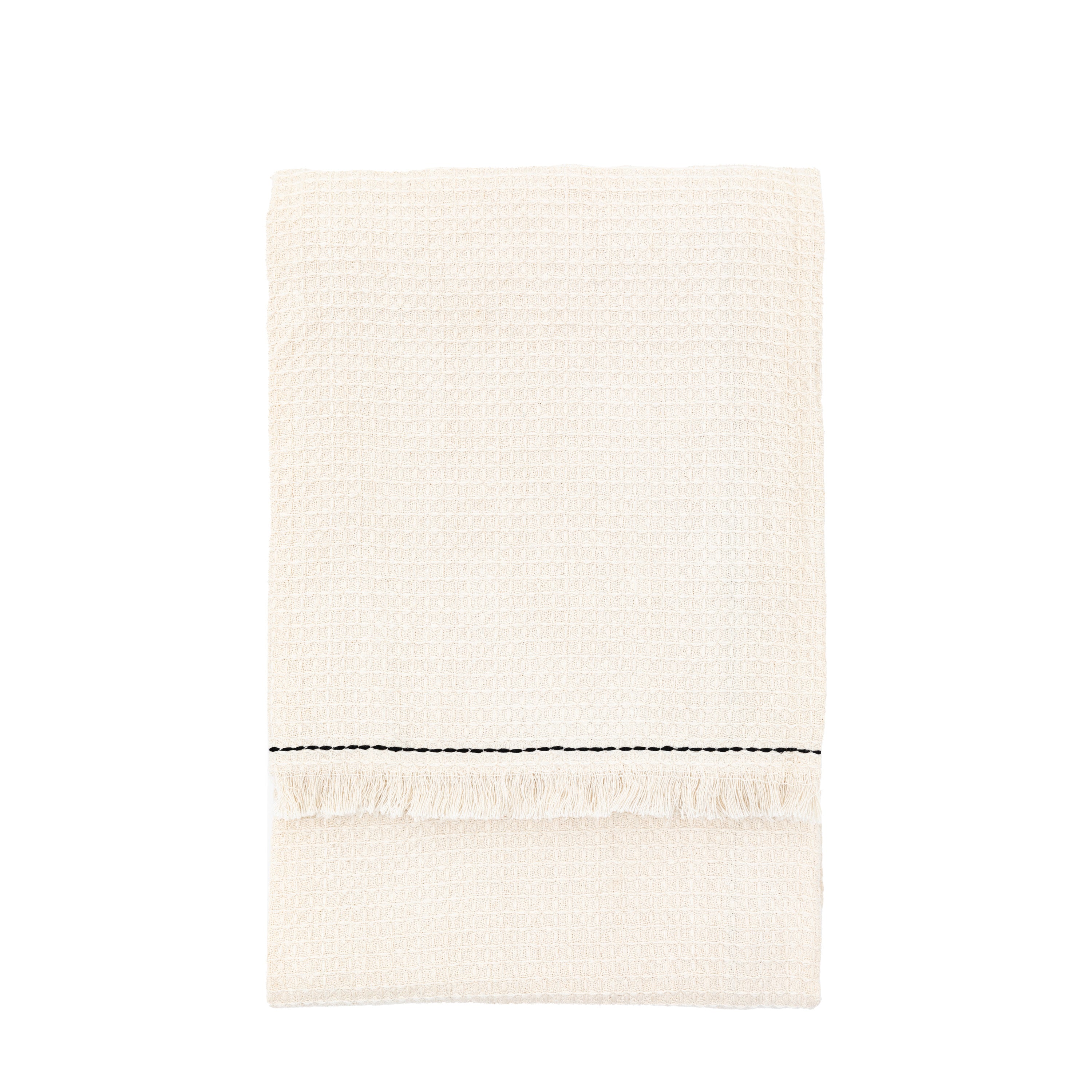 Stitched Border Waffle Throw Cream