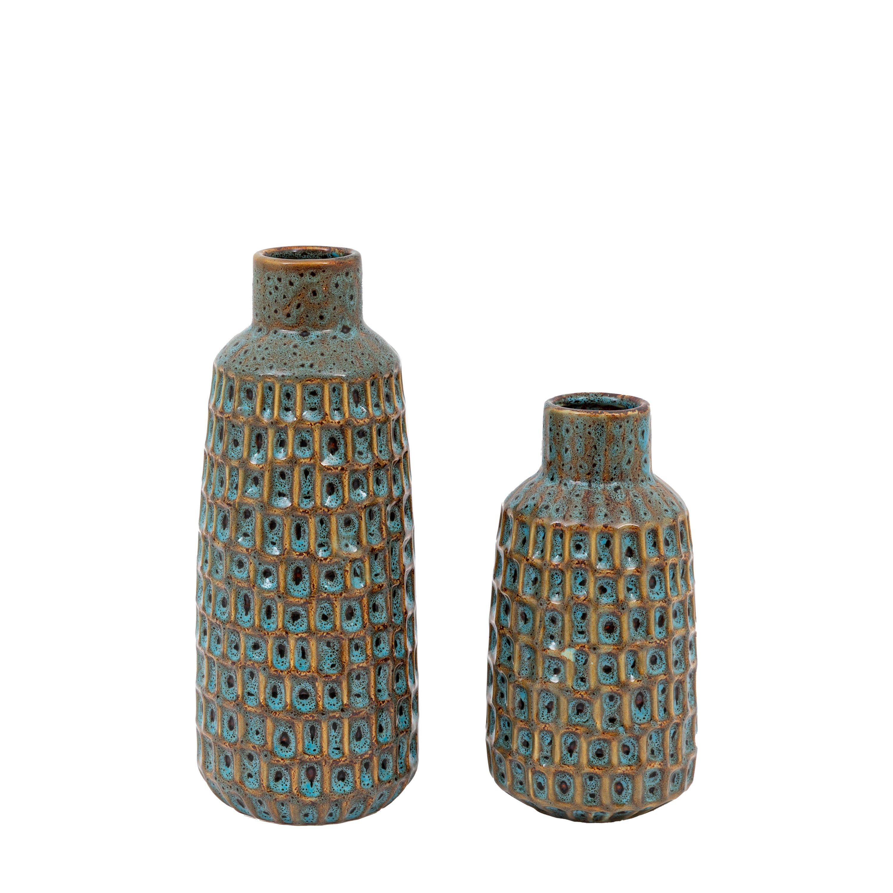 Reno Reactive Glaze Vase Teal/Brown (Set of 2)