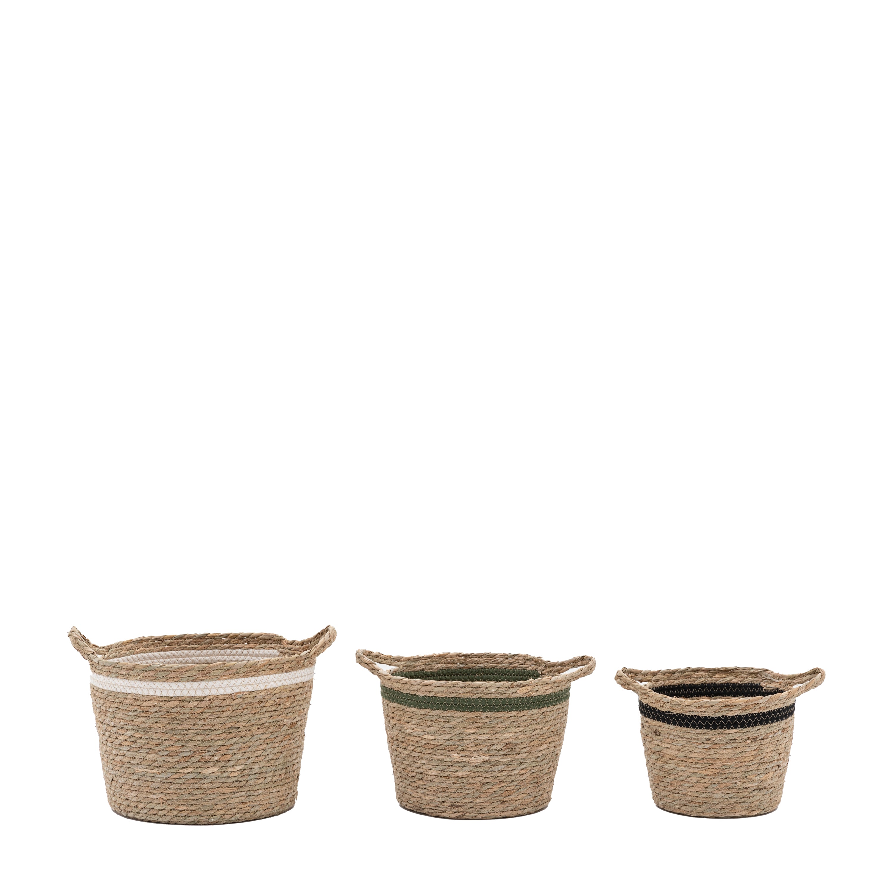 Storage Basket Black White Olive Stripe Nest s/3