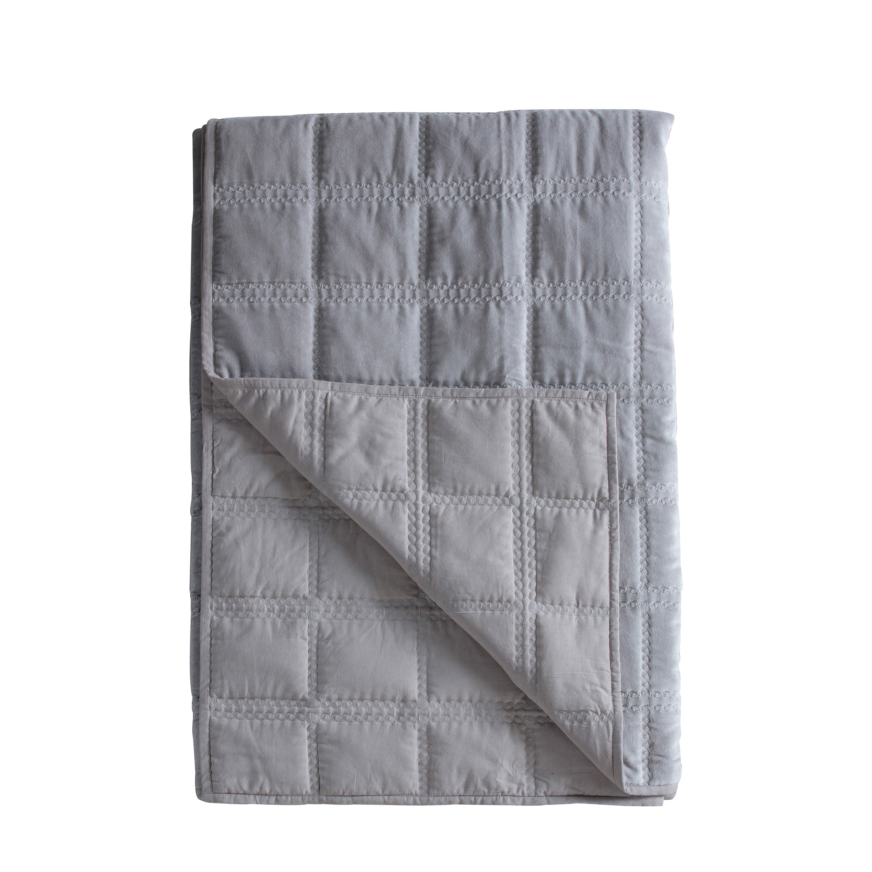 Quilted Cotton Velvet Bedsp Grey - Cotton / Polyester Filling | Migo Interiors