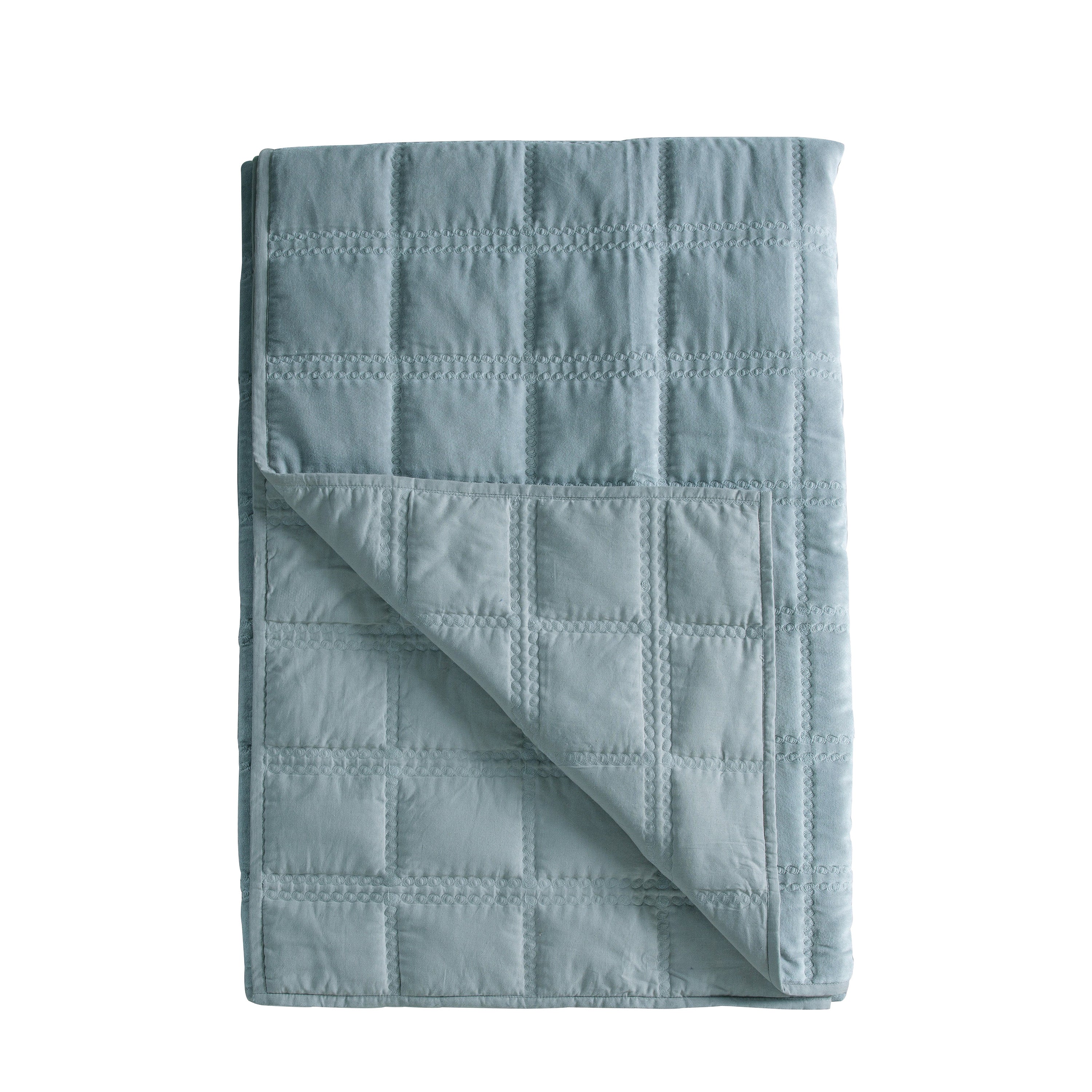 Quilted Cotton Velvet Bedsp Duck Egg - Cotton / Polyester Filling | Migo Interiors