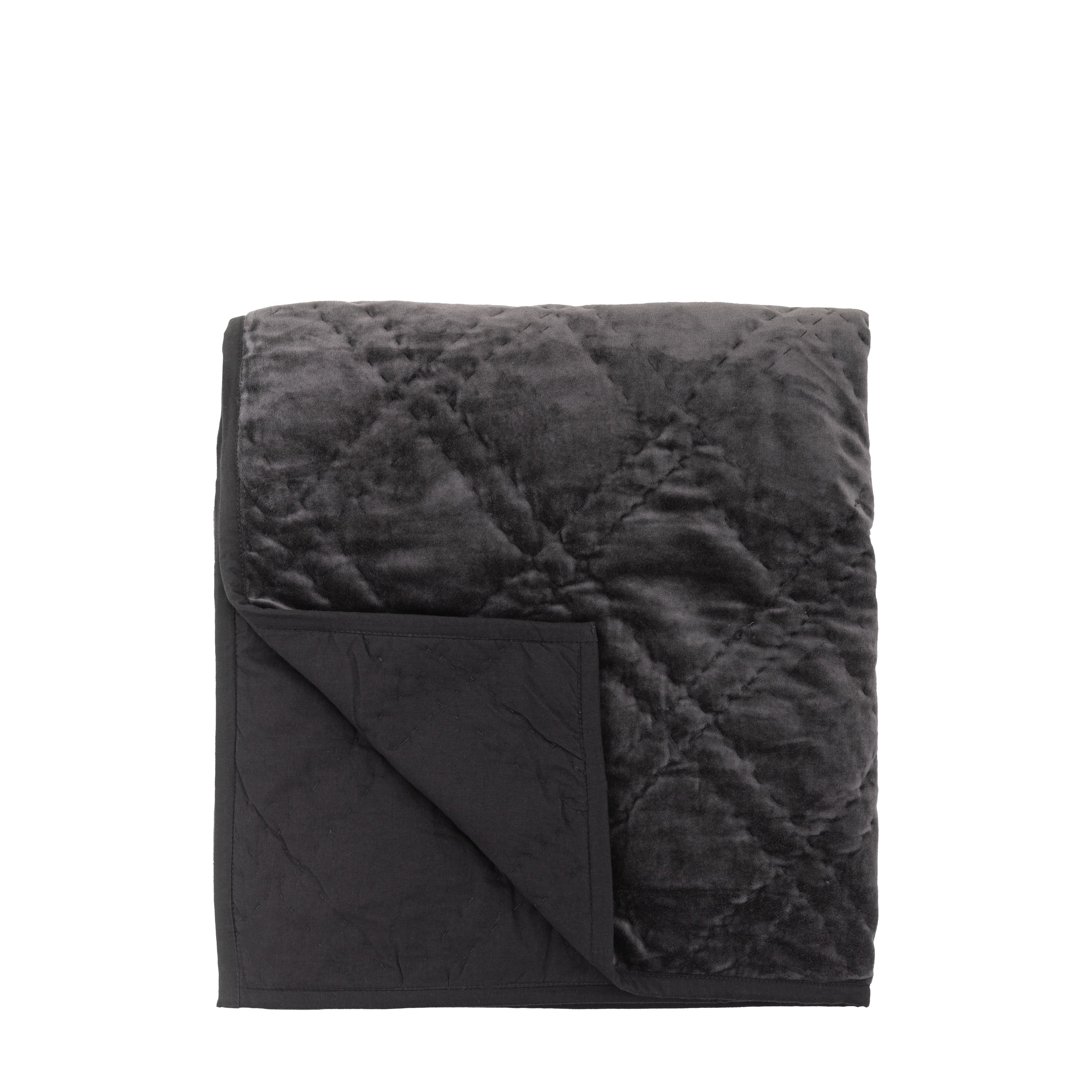 Quilted Cotton Velvet Bedsp Charcoal - Cotton / Polyester Filling | Migo Interiors