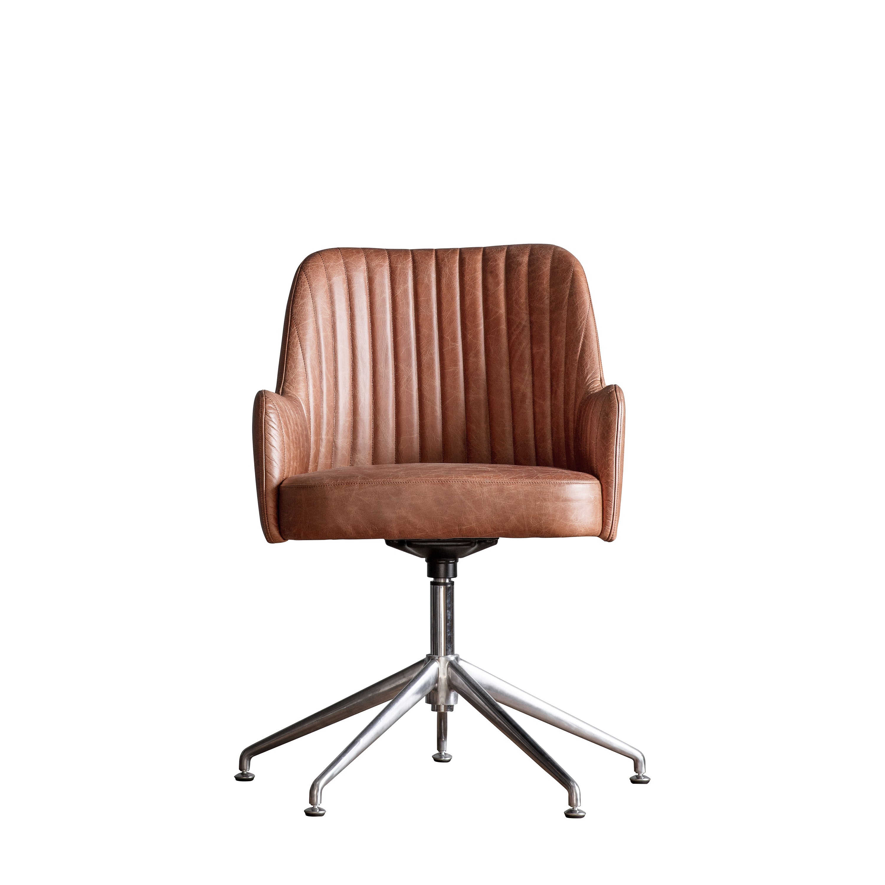 Curie Swivel Chair Vintage Brown Leather - Aluminium Alloy / Plywood / Leather / Foam | Migo Interiors