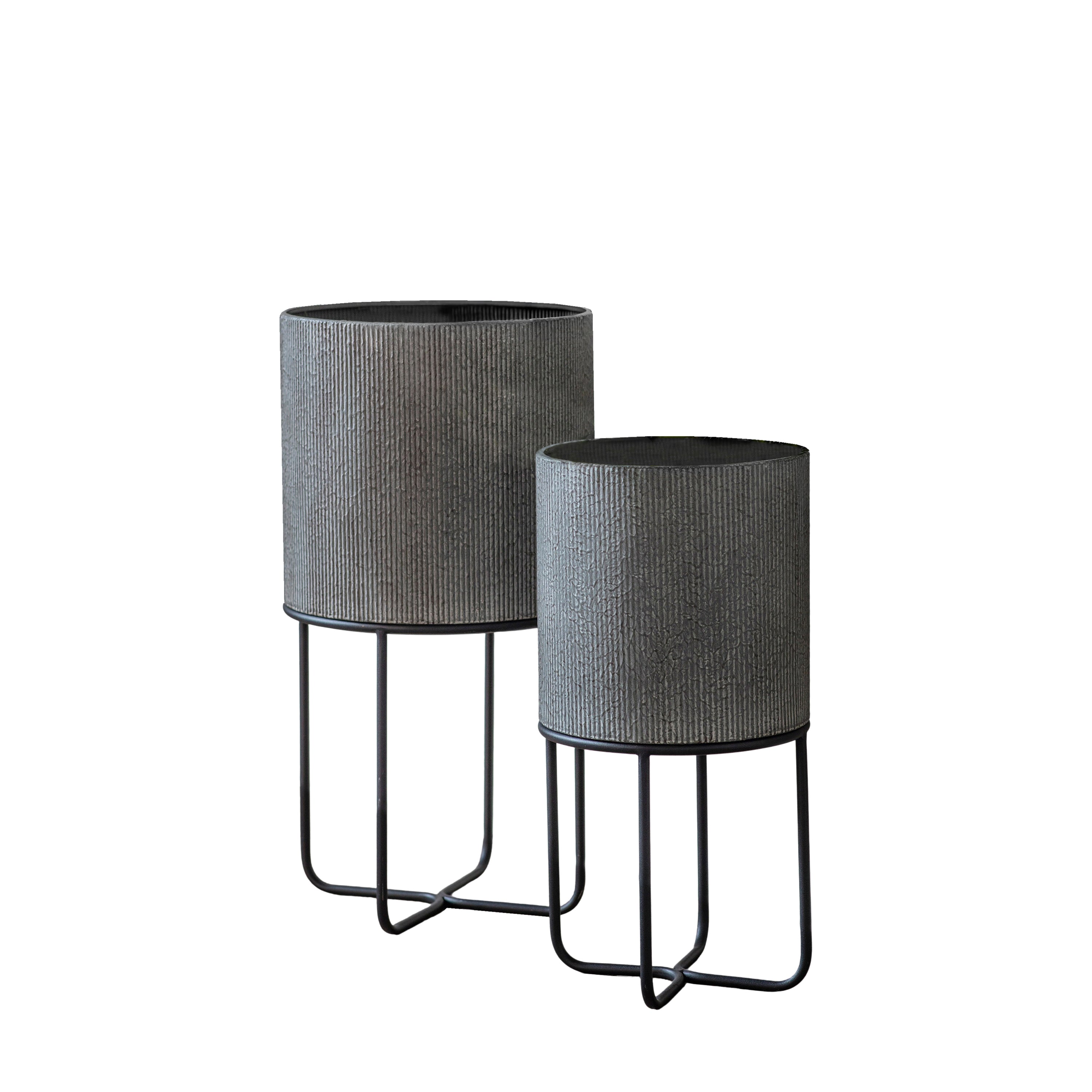 Eda Metal Planter Set of 2 Grey - Iron | Migo Interiors