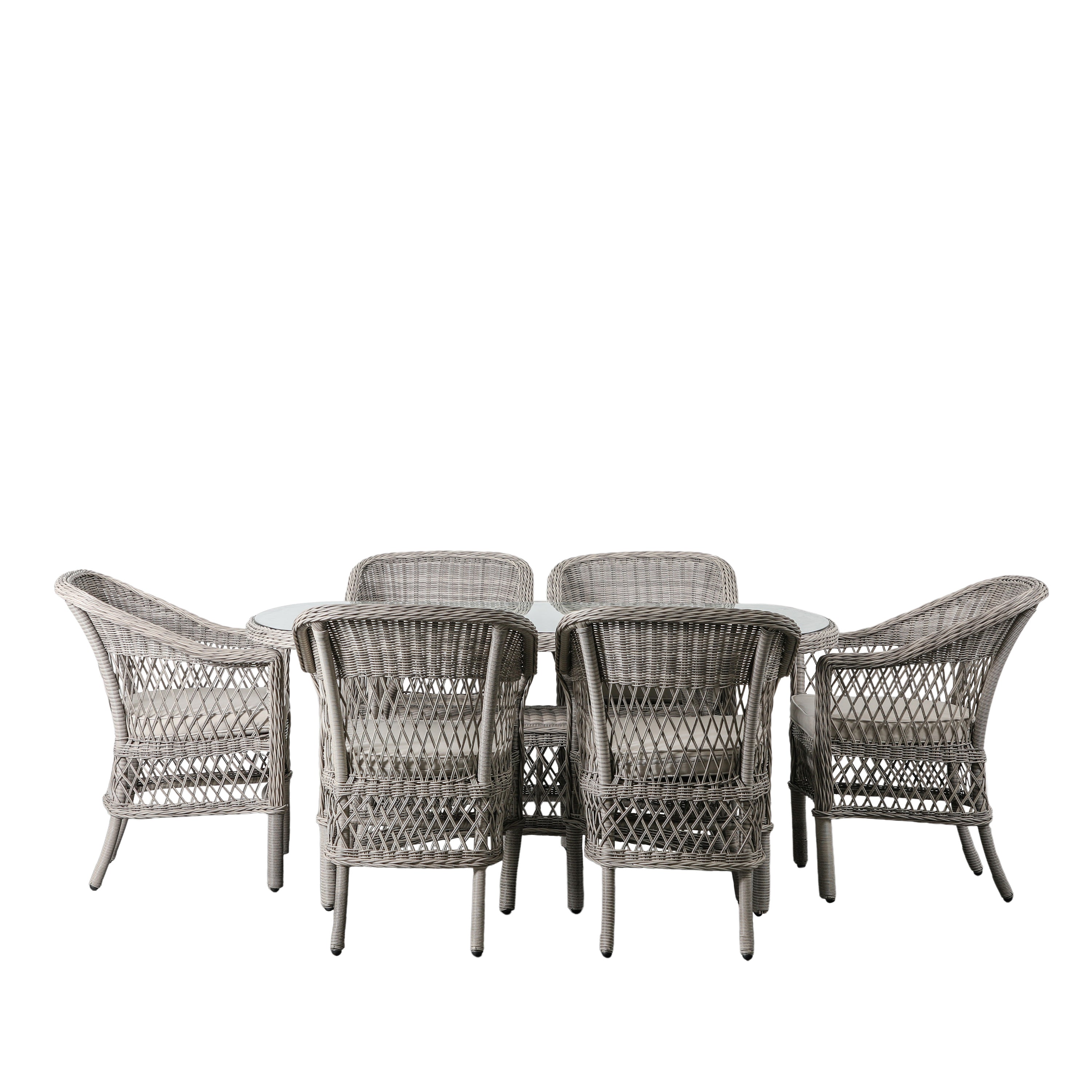 Menton 6 Seater Oval Dining Set Stone - Aluminium Frame / Polyester Fabric / Poly Rattan / FR Foam / Polyester Fibre | Migo I