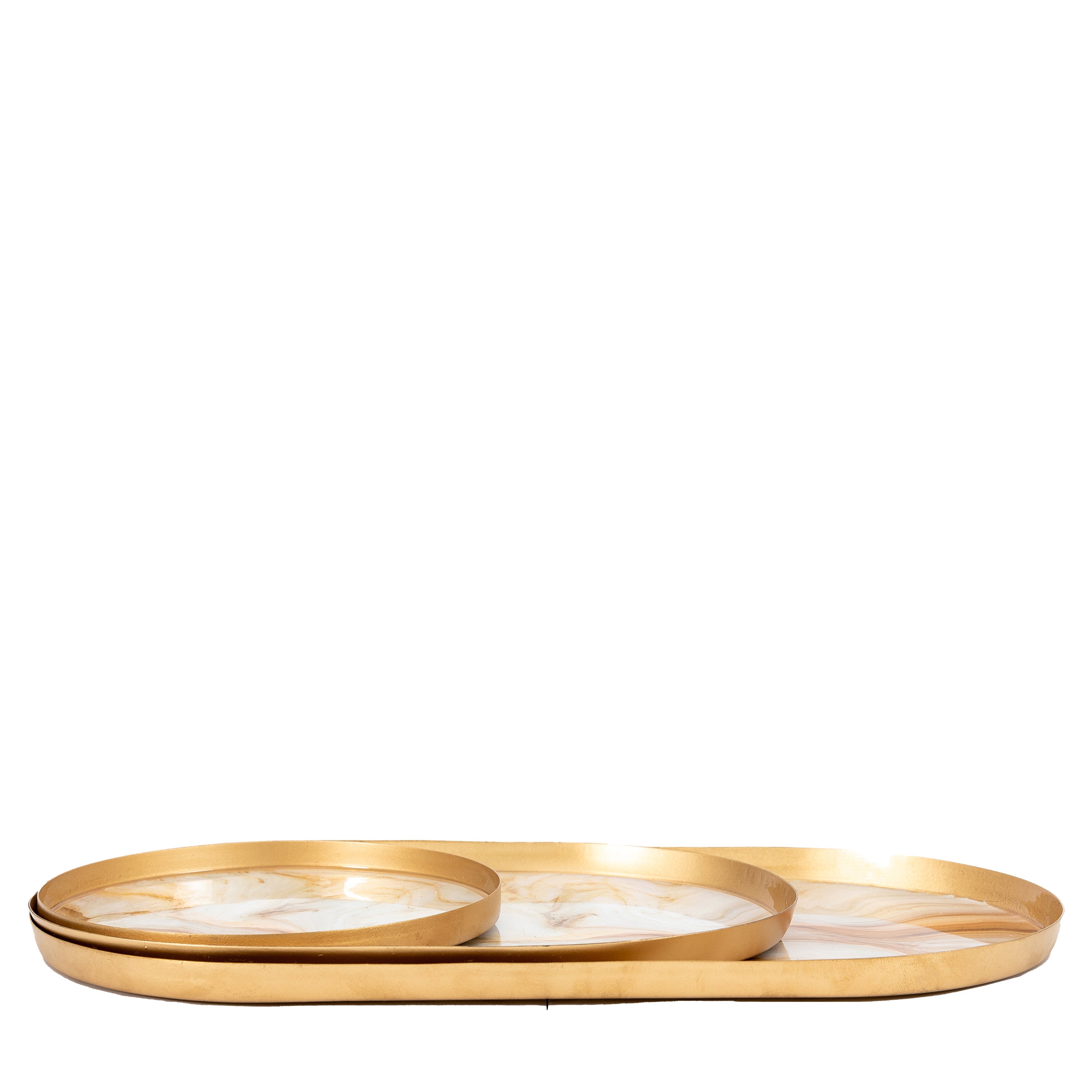 Sahara Round Marbled Tray (Set of 3) - Iron | Migo Interiors