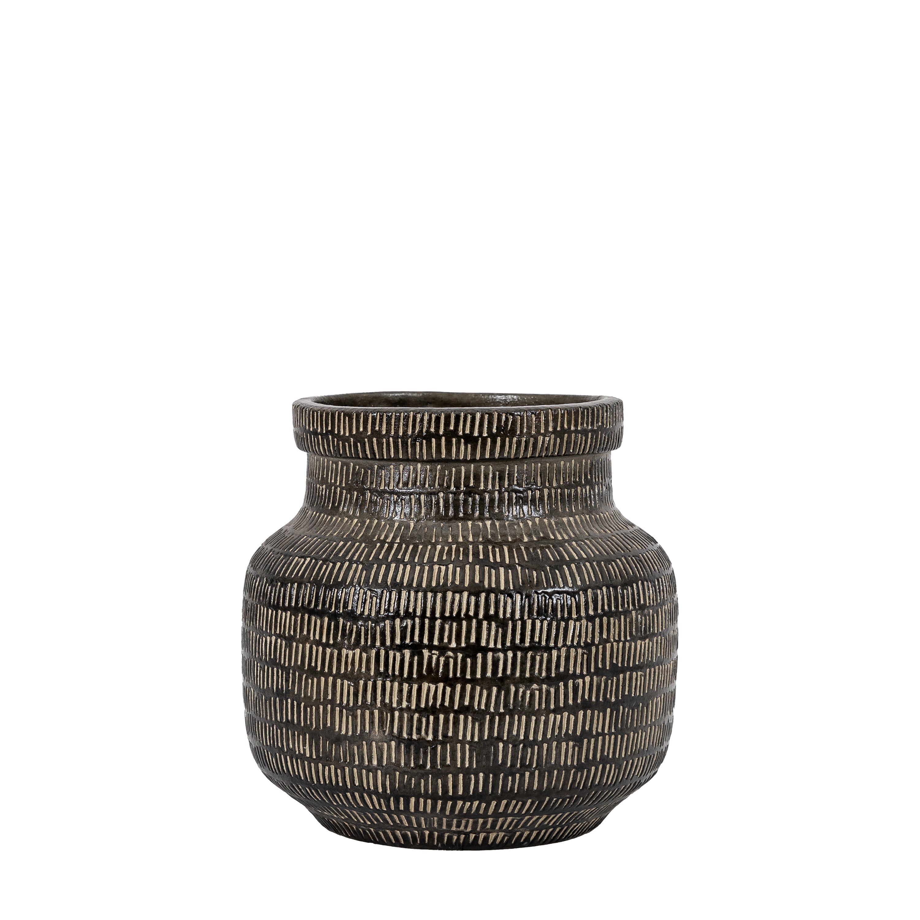 Sgraffito Vase Wide Black - Earthenware | Migo Interiors