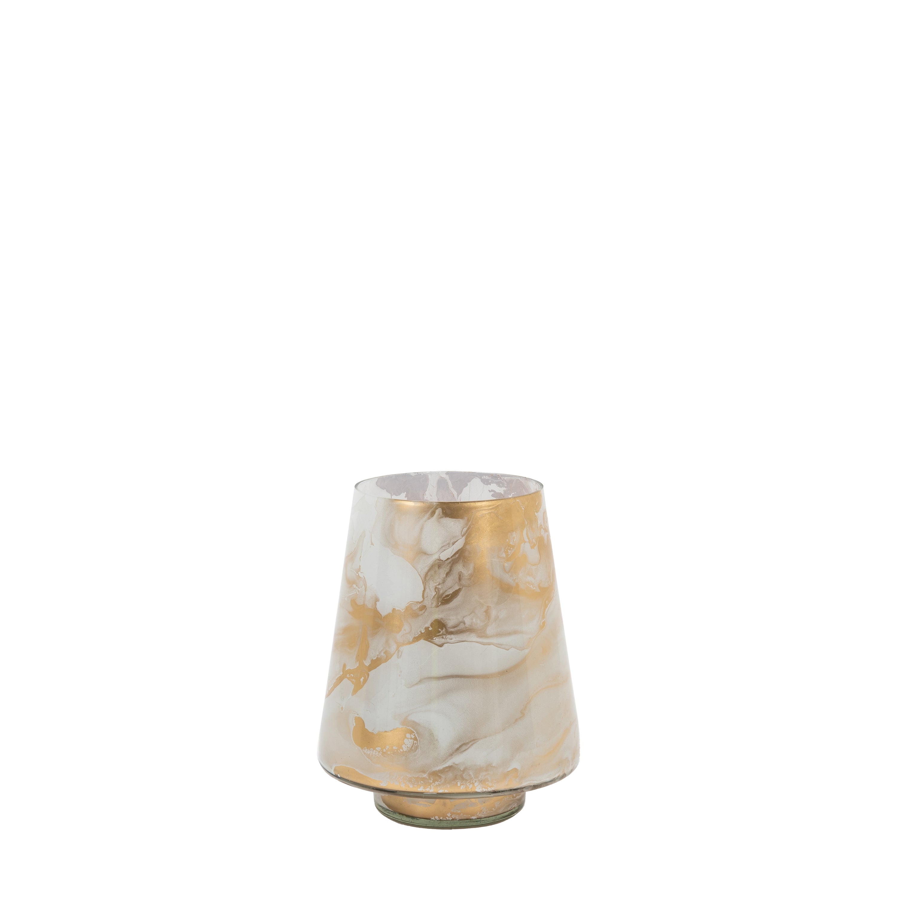 Marbled Hurricane Small Gold White Candle Holder - Glass | Migo Interiors