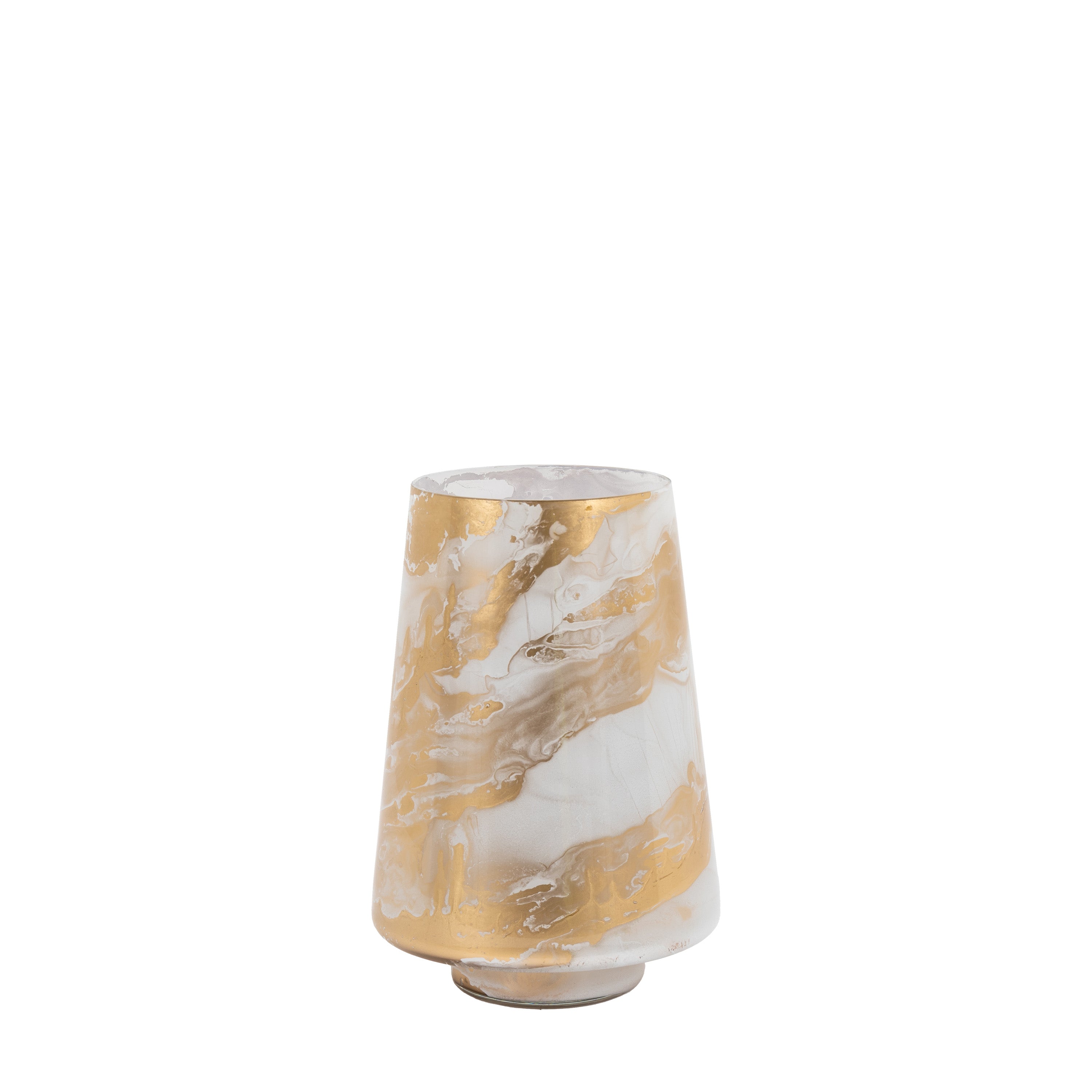 Marbled Hurricane Medium Gold White Candle Holder - Glass | Migo Interiors