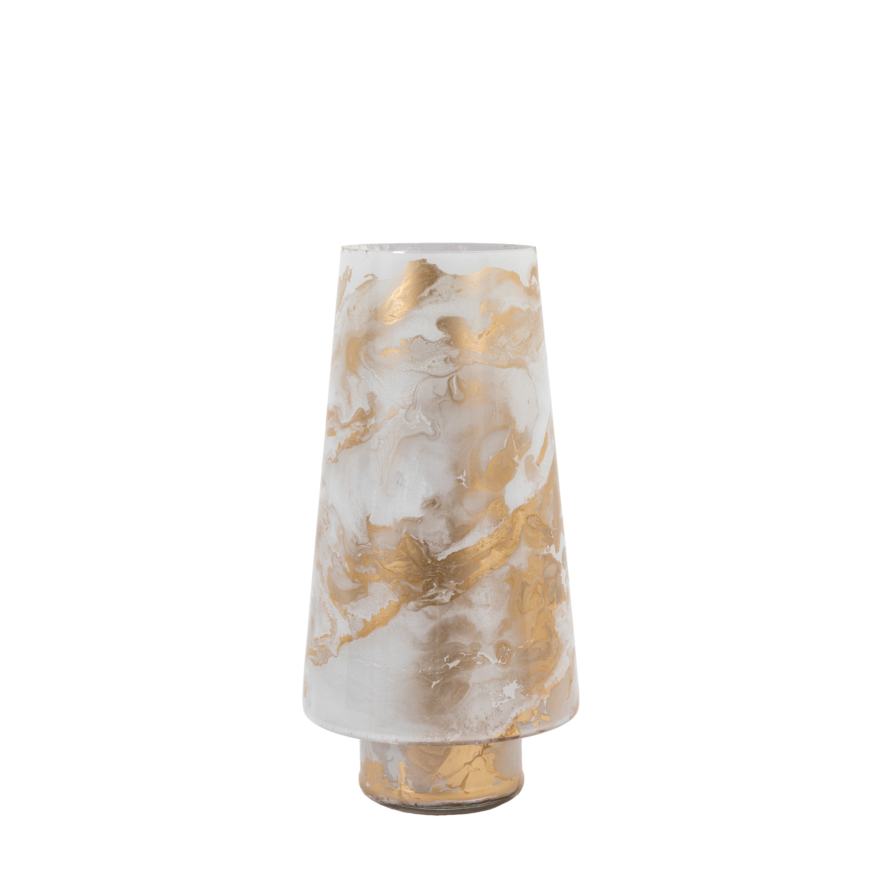 Marbled Hurricane Large Gold White Candle Holder - Glass | Migo Interiors