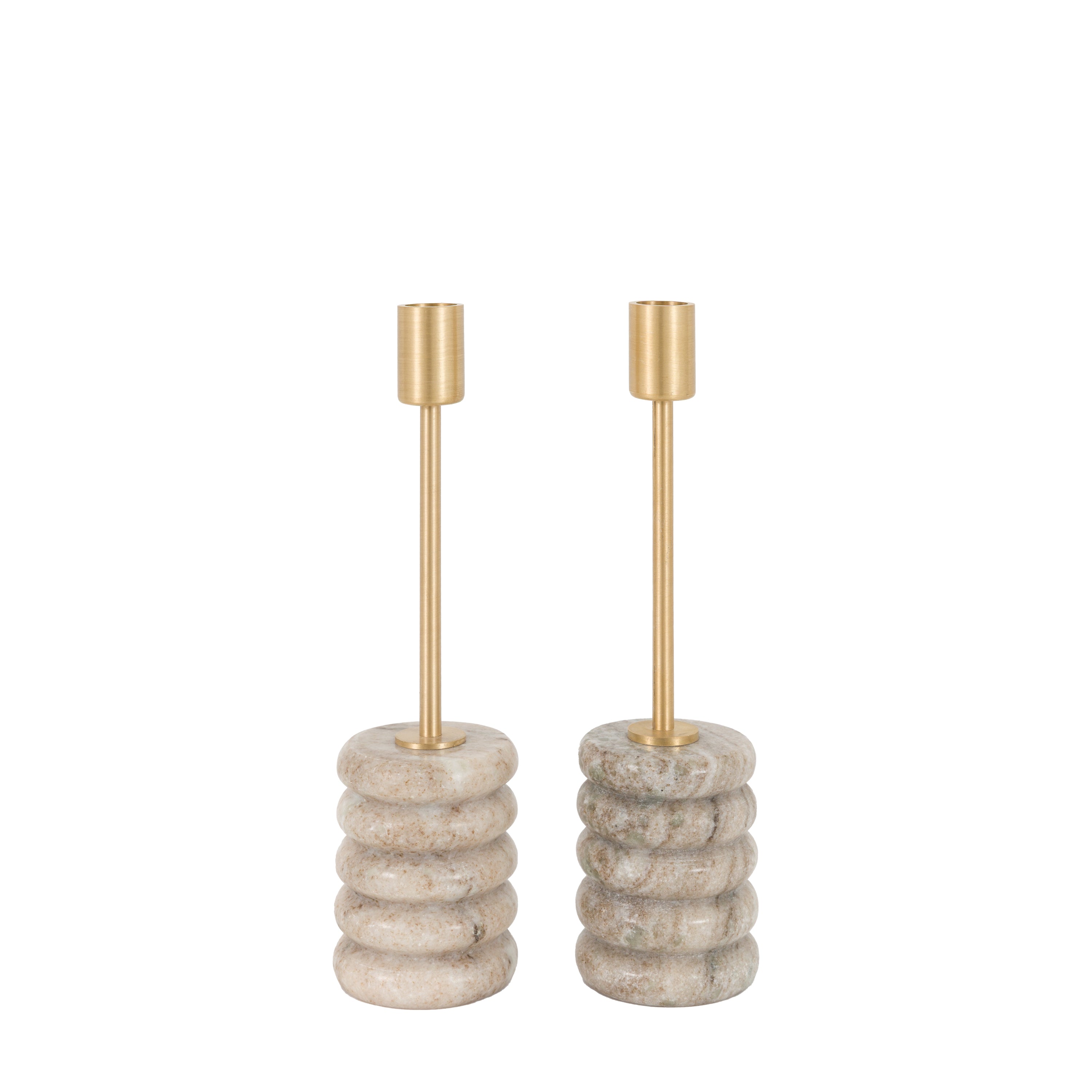 Novi Gold Candle Stick S/2 Beige Marble m