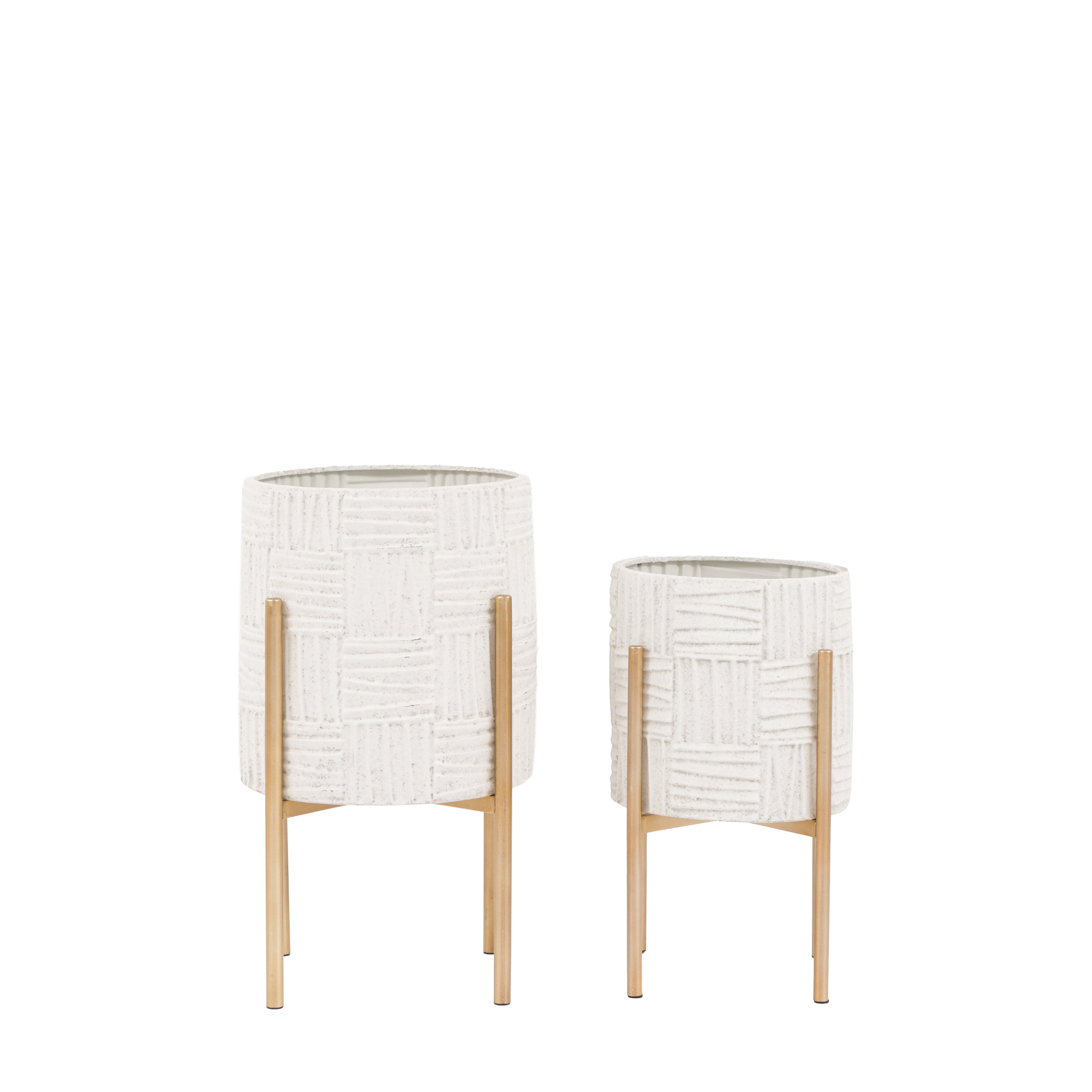 Ibiza Metal Planters White/Gold Set of 2