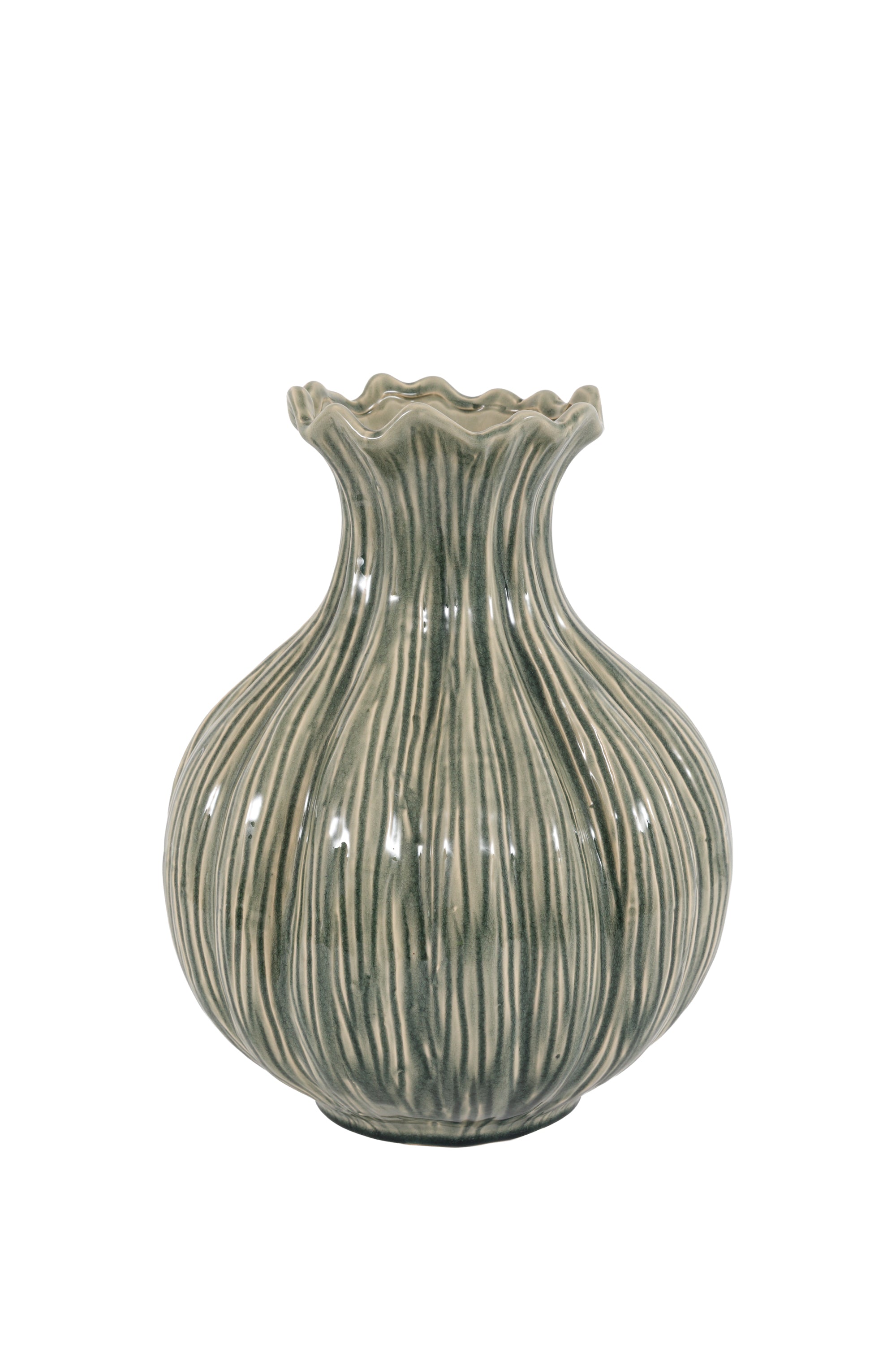 Aven Glazed Vase Fennel Green
